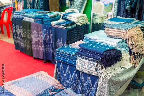 Indigo blue scarfes for the at the market,Thai Blue Indigo dyed cloth