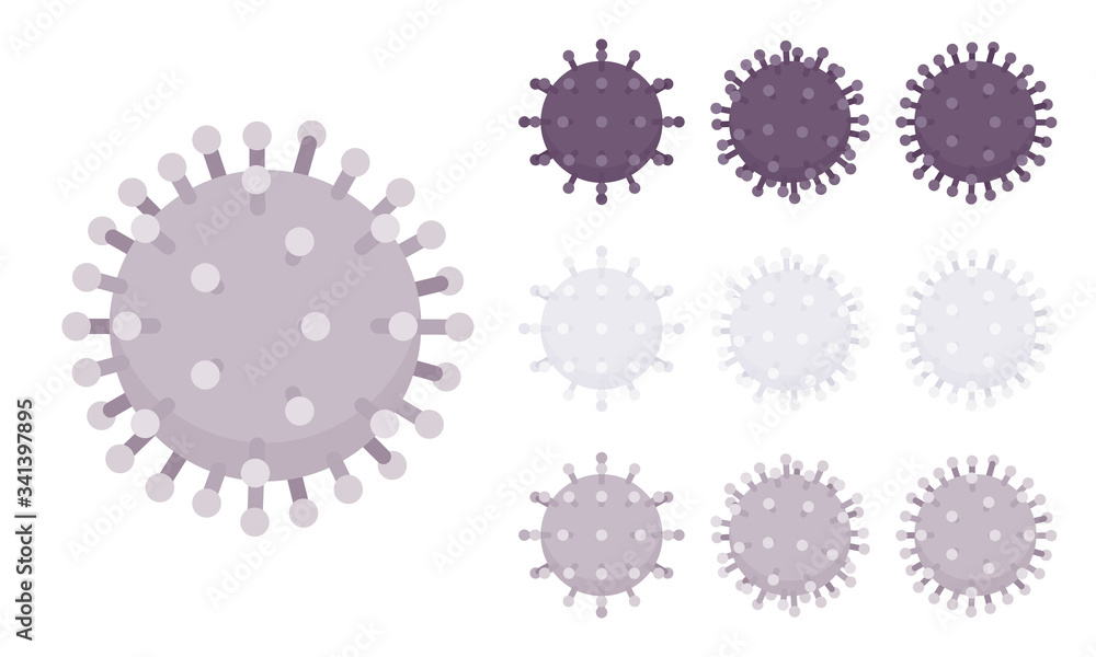 Virus structure, human coronavirus spike symbol set. Infectious disease, severe acute respiratory syndrome, medicine and healthcare. Vector flat style cartoon illustration, different views and colors Virus structure, human coronavirus spike symbol set. Infectious disease, severe acute respiratory syndrome, medicine and healthcare. Vector flat style cartoon illustration, different views and colors