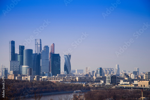 cityscape of modrn and urban skyscrapers Moscow International Business Center is Architecture and landmark of Moscow City with sweet sunset sky, Russia