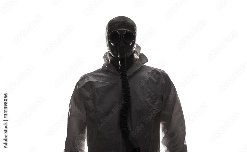 male doctor in gas mask on a white background male doctor in gas mask on a white background