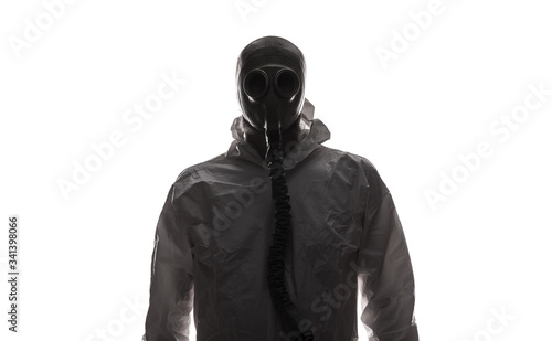 Fototapeta Naklejka Na Ścianę i Meble -  male doctor in gas mask on a white background