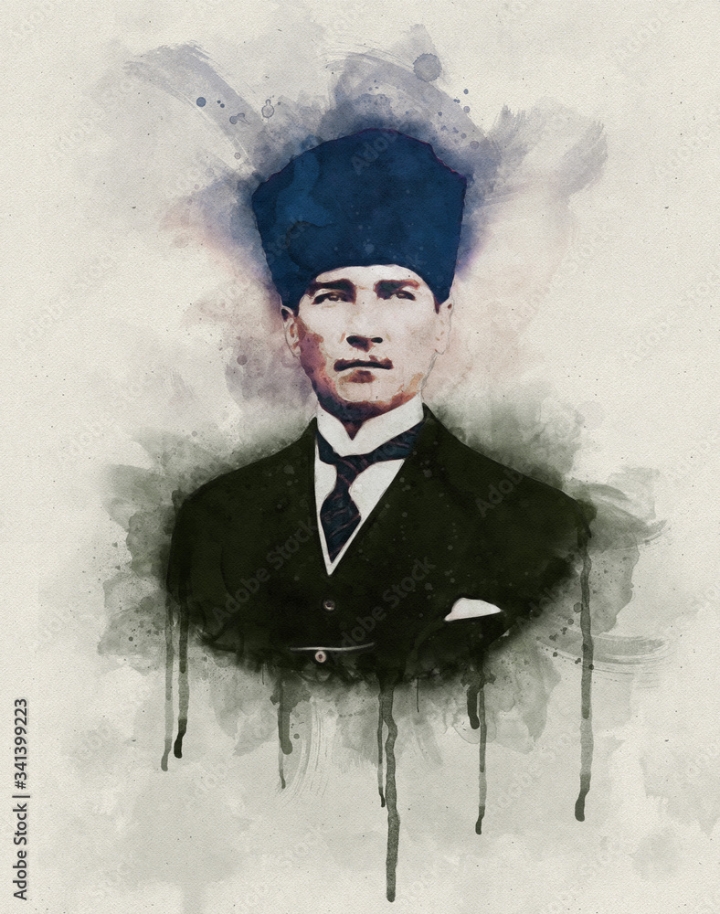 Illustration of Mustafa Kemal Ataturk - obrazy, fototapety, plakaty 