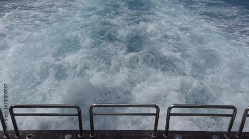 Cruise Ferry Sailing Sea Trip Boat Ship Wake, Foamy Waves Traveling to Beach
