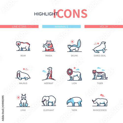Different mammals - modern line design style icons set
