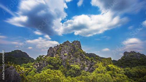 beautiful 4K Wallpaper of mountain rock under blue sky, Thailand. 