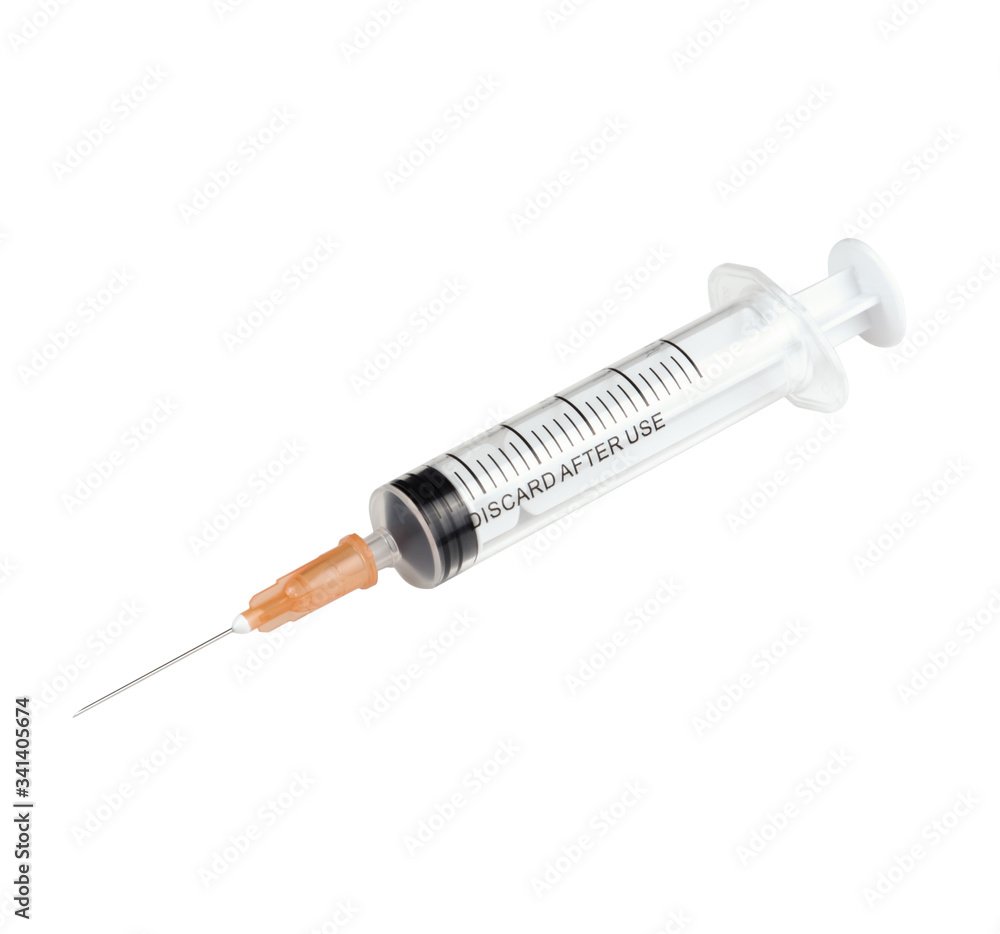 Isolated classic plastic syringe with medium needle Isolated classic plastic syringe with medium needle