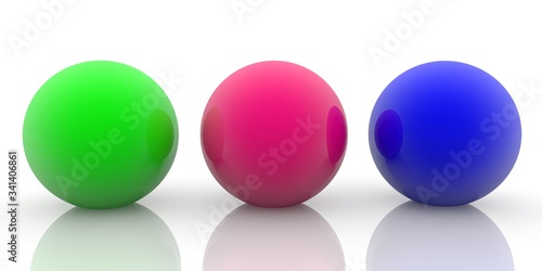 Three toy balls of different colors