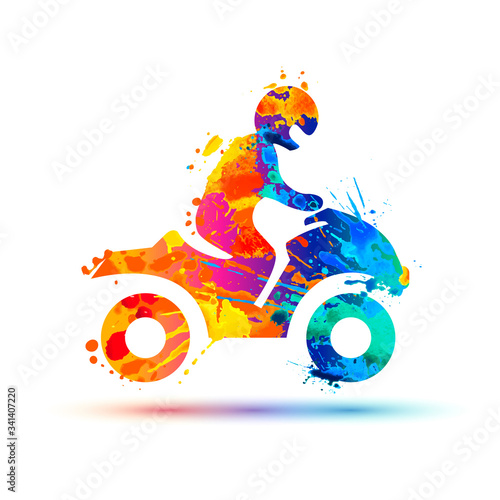 Man on a snowmobile. Vector splash paint silhouette