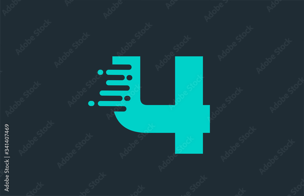 Fototapeta premium 4 four blue number logo icon with line design for company and business