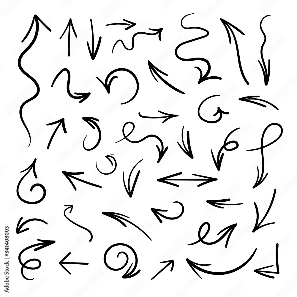 Arrows Set. Vector Hand Drawn Arrow Collection Isolated on White Background. Arrows Set. Vector Hand Drawn Arrow Collection Isolated on White Background.
