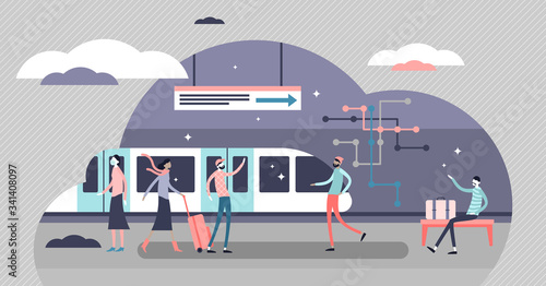 Subway vector illustration. Underground tube scene flat tiny persons concept