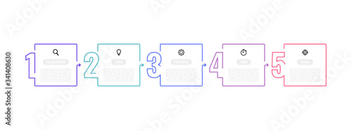 Business process infographic template with 5 options or steps. Thin line design. Vector illustration graphic design
