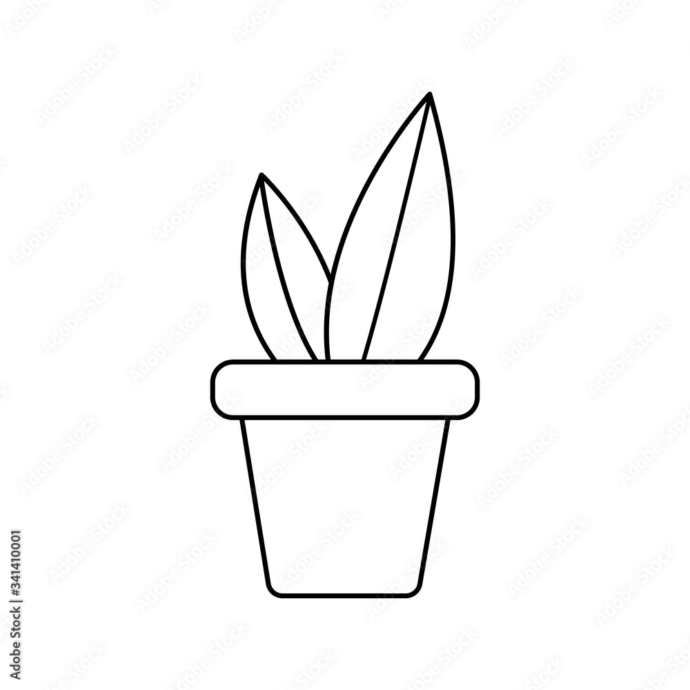 Vector silhouette of a plant in a flower pot on a white background. Leaves of a plant or bore. Flat design of the product without filling. Logo and line. Vector and stock illustration. Vector silhouette of a plant in a flower pot on a white background. Leaves of a plant or bore. Flat design of the product without filling. Logo and line. Vector and stock illustration.
