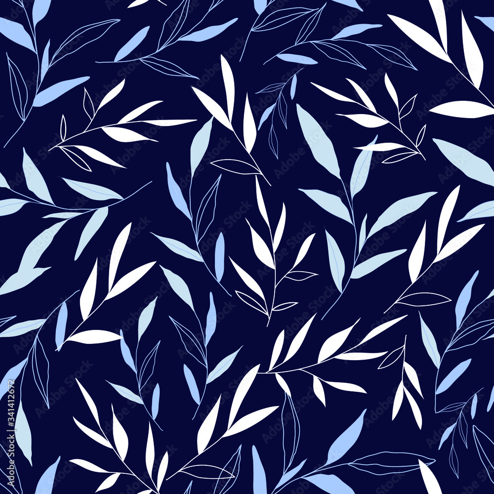 vector seamless pattern with leaves in shades of blue