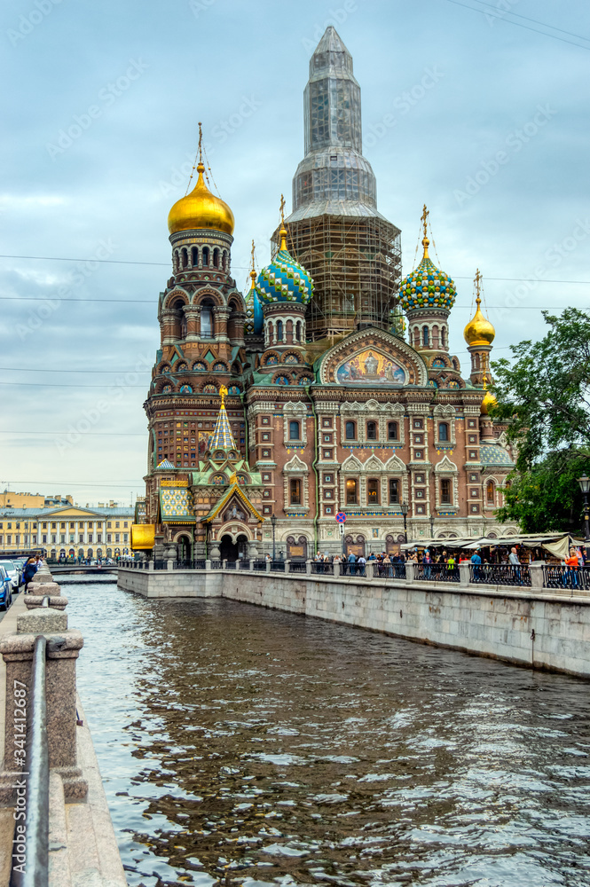 Saint Petersburg, Russia, : View of the Cathedral of the Resurrection of Christ Saved on Blood on the embankment of the Griboyedov canal
