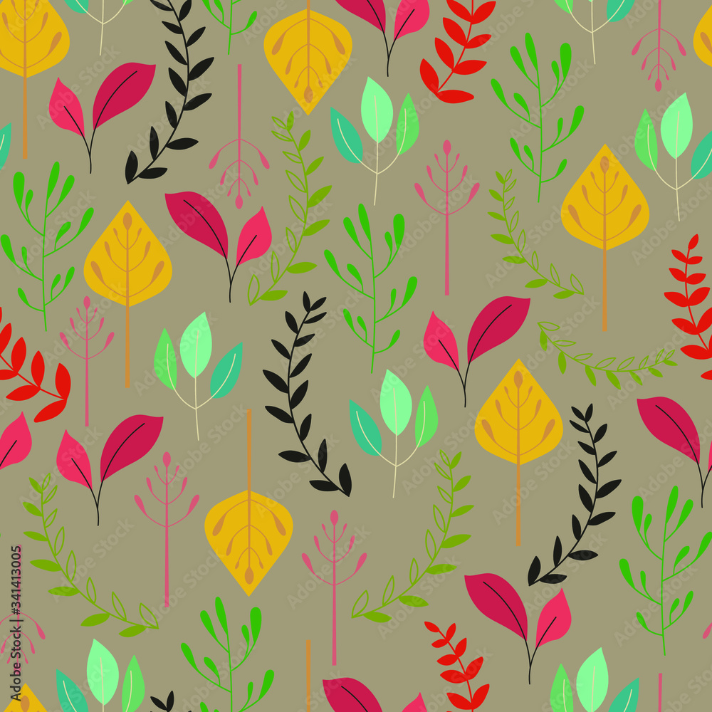 modern seamless pattern with autumn leaves in rainbow colours