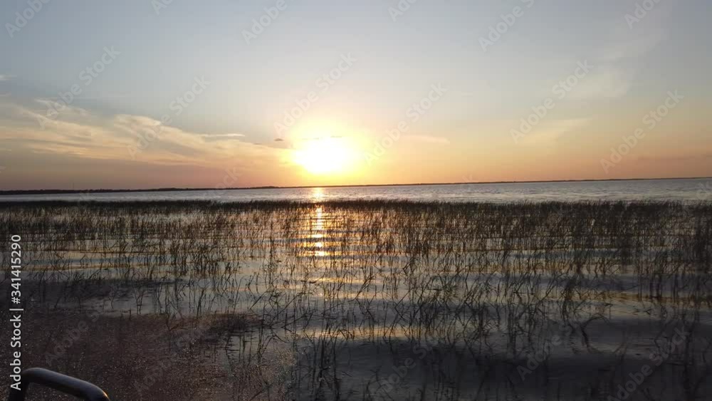 Florida Everglades At Sunset In Fast Moving Speedboat Over Water Florida Everglades At Sunset In Fast Moving Speedboat Over Water