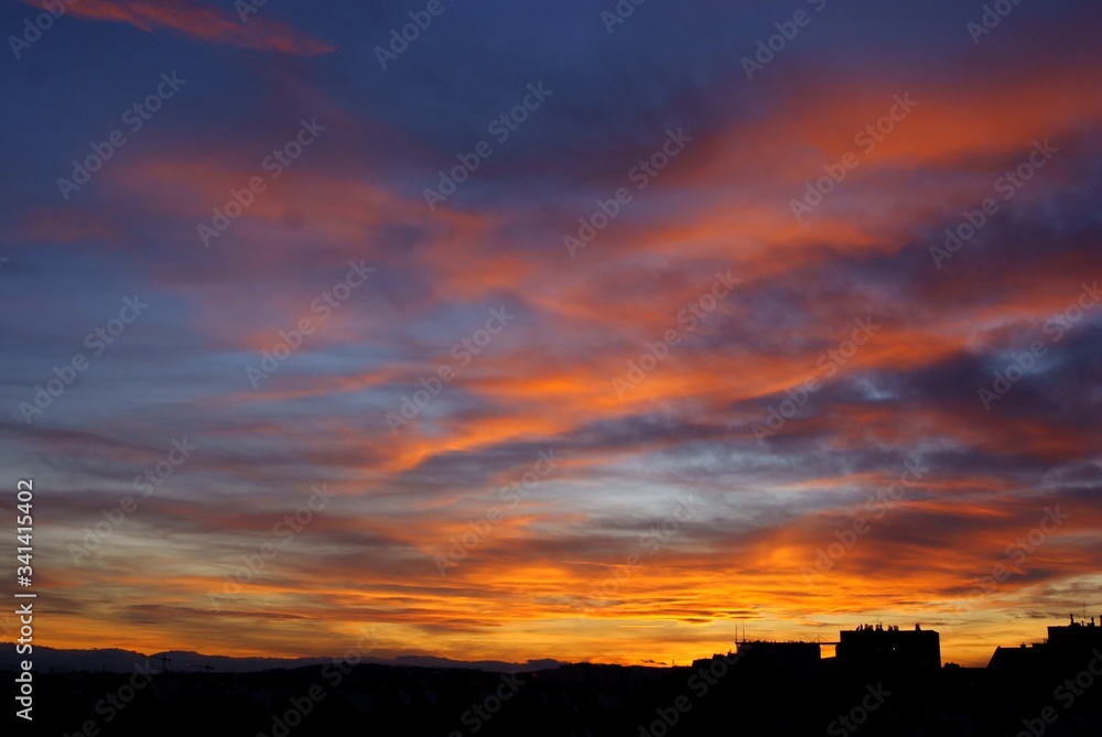 multicolor clouds during picturesque sunset