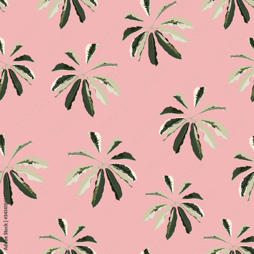 Seamless pattern with traditional home plant leaves. Endless texture.