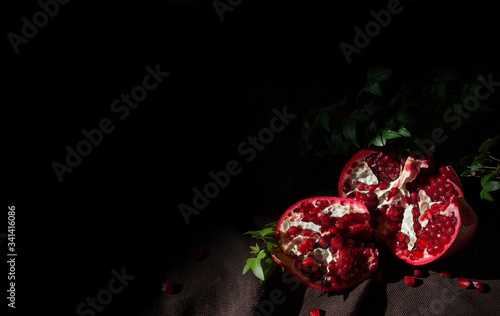 Garnet on a dark table with houseplant