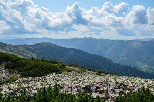 Hills, slopes and mountains - summer natural landscape. View of the Carpathian Mountains from the top of Mount Strymba  © Dmytro