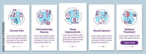 Cannabis medical use onboarding mobile app page screen with concepts