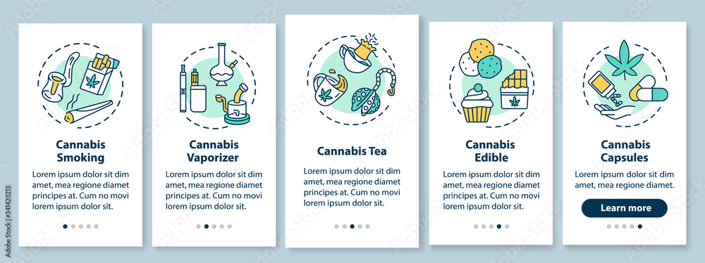 Cannabis forms onboarding mobile app page screen with concepts