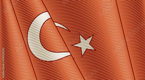 Vintage Flag Of Turkey. Close-up Background. Vector illustration in retro woodcut style.