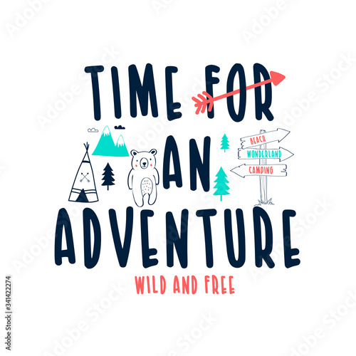 Cute bear vector illustration for t-shirt design with slogan. Vector illustration design for fashion fabrics, textile graphics, prints.