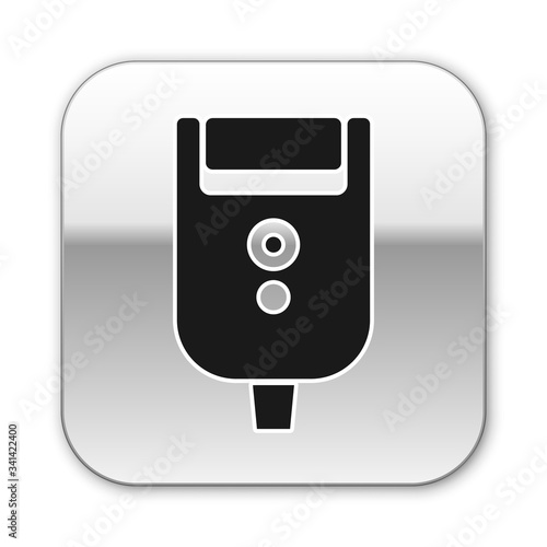 Black Electric razor blade for men icon isolated on white background. Electric shaver. Silver square button. Vector Illustration