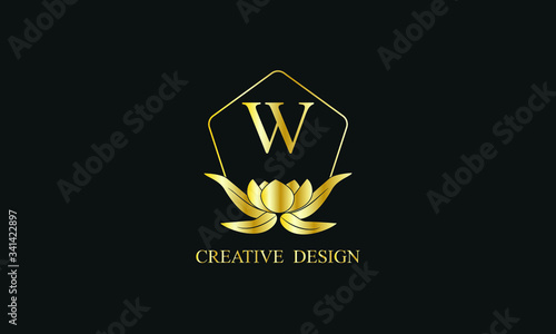 Design of magnificent royal vector monogram with letter W on black background. Stylish golden floral logo for business, restaurant, boutique, cafe, hotel and more.