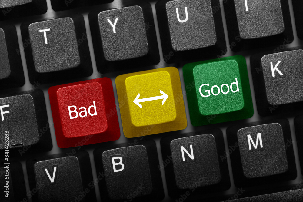 Three keys conceptual keyboard - Bad and Good keys with arrow Three keys conceptual keyboard - Bad and Good keys with arrow