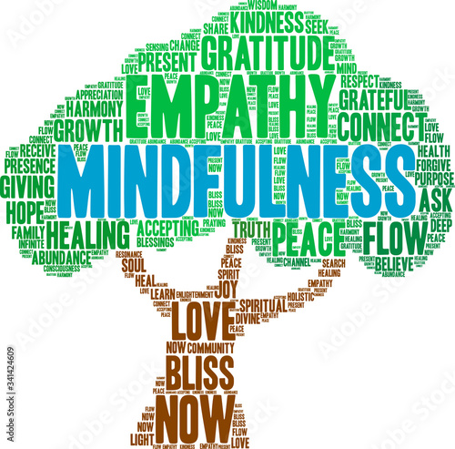 Mindfulness word cloud on a white background. 