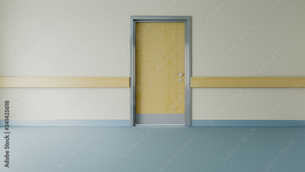 epmty hospital corridor and room door realistic 3D rendering Stock ...