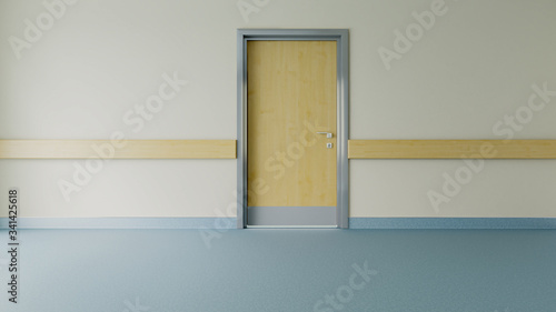 epmty hospital corridor and room door realistic 3D rendering