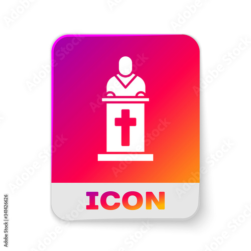 White Church pastor preaching icon isolated on white background. Rectangle color button. Vector Illustration