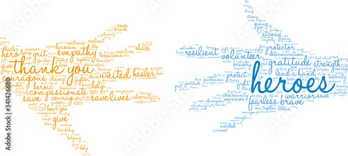 Heroes word cloud on a white background. 