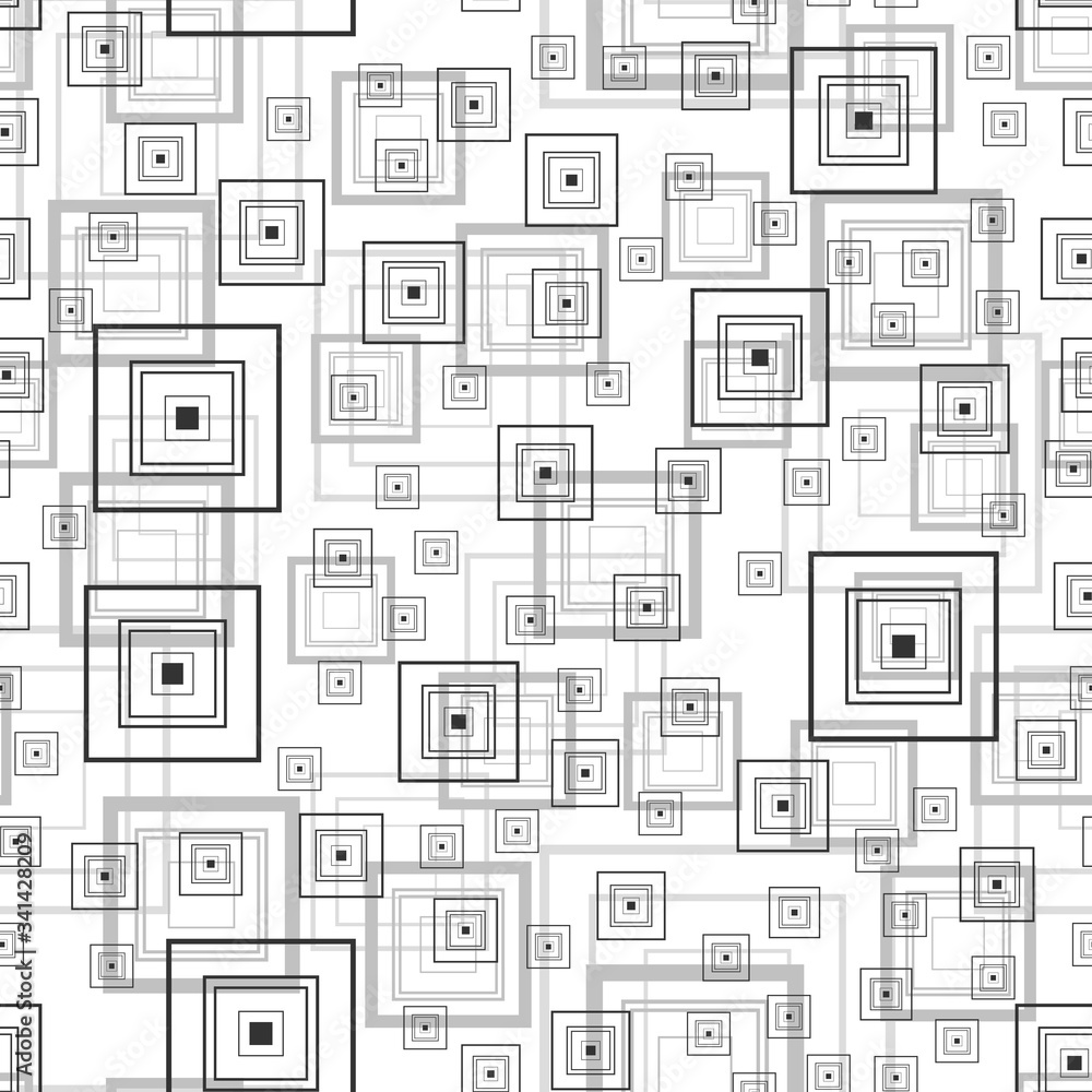 Abstract square rectangle seamless pattern background sketch engraving vector illustration. T-shirt apparel print design. Scratch board imitation. Black and white hand drawn image.