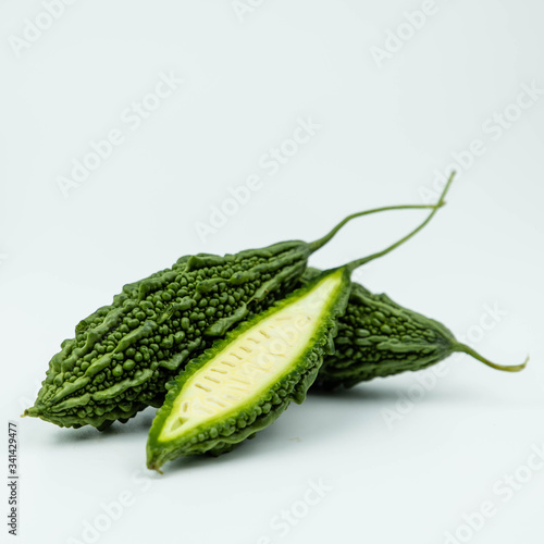 Bitter melon or Bitter gourd isolated on white background.