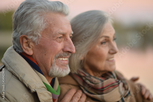 Portrait of smiling senior couple posing in park