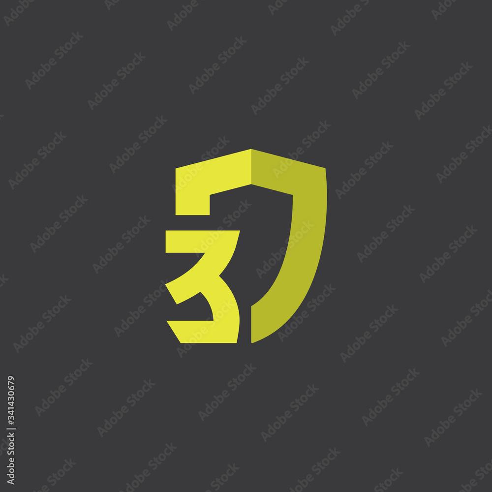 Obraz premium Simple design shield with number three