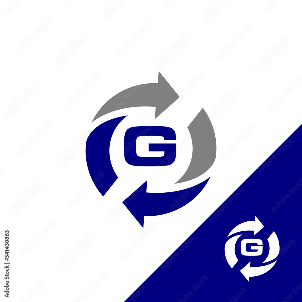 Simple design letter G with round arrow and color blue Simple design letter G with round arrow and color blue