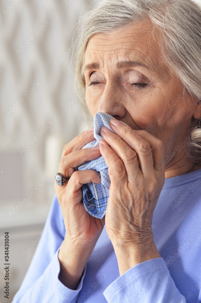 Close up portrait of sad ill senior woman Close up portrait of sad ill senior woman