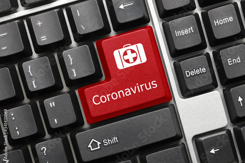 Fototapeta Naklejka Na Ścianę i Meble -  Conceptual keyboard - Coronavirus (red key with medical bag symbol)