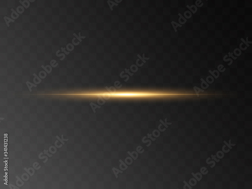 Abstract stylish light effect on a black background. Gold glowing neon line. Flash Light. luminous trail. Vector illustration. 