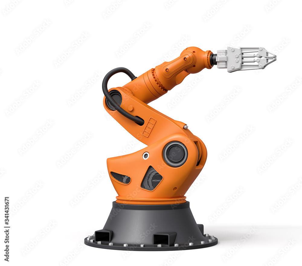 3d rendering of orange robotic arm isolated on white background 3d rendering of orange robotic arm isolated on white background