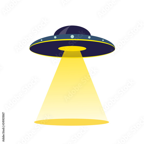 UFO with spotlight vector illustration.