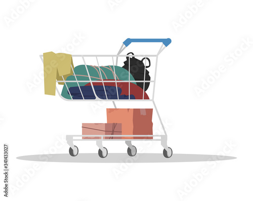 Shopping cart with garbage semi flat RGB color vector illustration