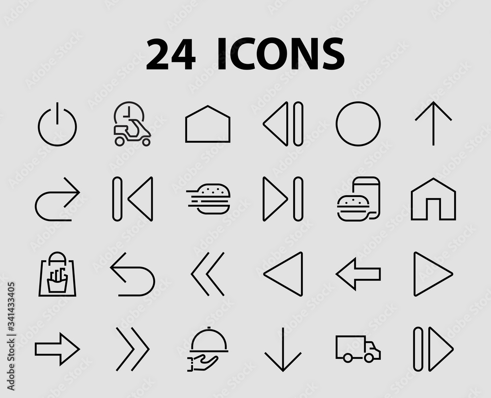Set of line arrows, directions, arrows, contains icons such as pause, continuation, directly, to the right, Editable stroke. 480x480, On a white background, Vector illustration Set of line arrows, directions, arrows, contains icons such as pause, continuation, directly, to the right, Editable stroke. 480x480, On a white background, Vector illustration