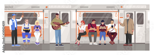 Metro crowd semi flat vector illustration